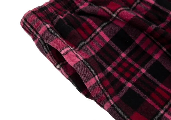 ローブドシャンブル コムデギャルソンrobe de chambre COMME des GARCONS ウールタータンチェッククロップドパンツ ピンク黒M位 K-112081_003