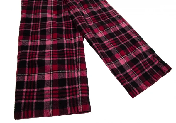 ローブドシャンブル コムデギャルソンrobe de chambre COMME des GARCONS ウールタータンチェッククロップドパンツ ピンク黒M位 K-112081_005