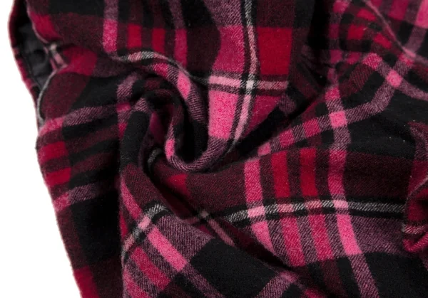 ローブドシャンブル コムデギャルソンrobe de chambre COMME des GARCONS ウールタータンチェッククロップドパンツ ピンク黒M位 K-112081_008