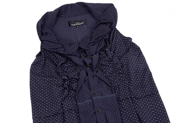 トリココムデギャルソンtricot COMME des GARCONS ピンドットギャザーネックノースリーブシャツワンピース 紺オフS K-112084_003