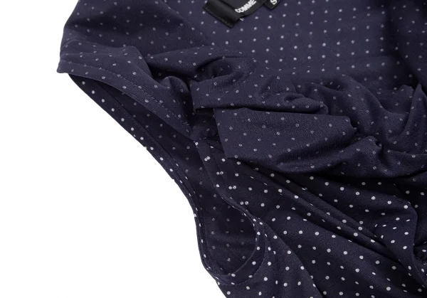 トリココムデギャルソンtricot COMME des GARCONS ピンドットギャザーネックノースリーブシャツワンピース 紺オフS K-112084_006