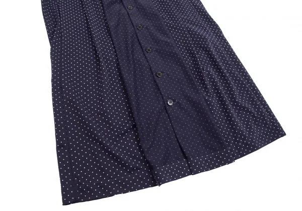トリココムデギャルソンtricot COMME des GARCONS ピンドットギャザーネックノースリーブシャツワンピース 紺オフS K-112084_007