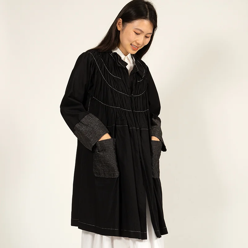 tricot COMME des GARCONS Stitch Gather Shirt Coat Black S (K-112086)