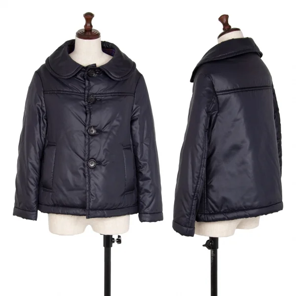 トリコ コムデギャルソンtricot COMME des GARCONS裏チェックラウンドカラー中綿ジャケット 紺M K-112089_001