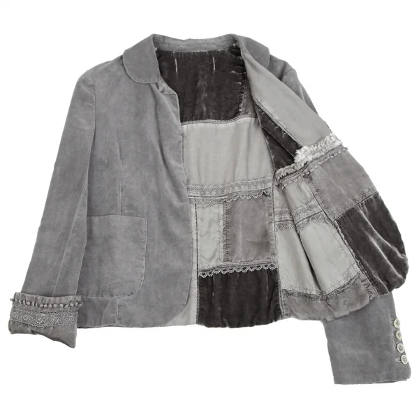 トリコ コムデギャルソンtricot COMME des GARCONS 裏異素材パッチワークデザインコーデュロイジャケット グレーS K-112092_001