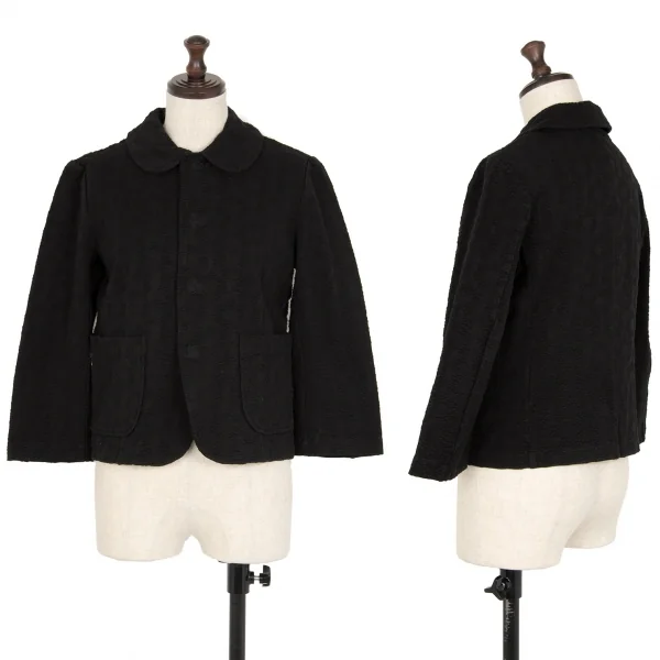 トリコ コムデギャルソンtricot COMME des GARCONS 染めフラワー織りラウンドカラーストレッチジャケット 黒M位 K-112096_001