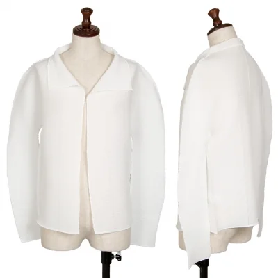 イッセイミヤケ ミーISSEY MIYAKE me ストレッチプリーツボタンレスカーディガン 白