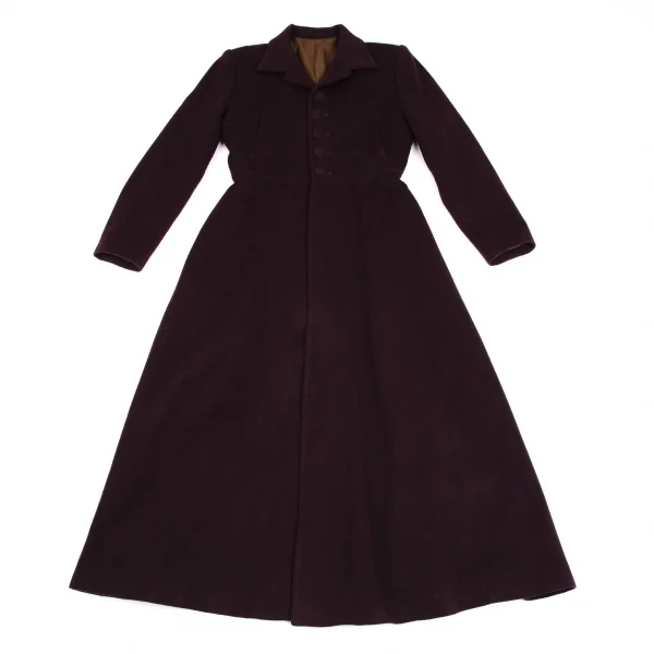 ジャンポールゴルチエ クラシックJean Paul GAULTIER CLASSIQUE ウールナイロンバックスリットボタン留めフレアロングコート ボルドー40 K-112148_002