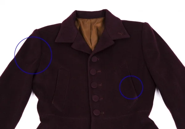 ジャンポールゴルチエ クラシックJean Paul GAULTIER CLASSIQUE ウールナイロンバックスリットボタン留めフレアロングコート ボルドー40 K-112148_003