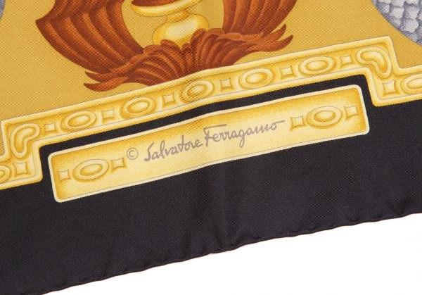サルバトーレフェラガモSalvatore Ferragamo 北極プリントシルクスカーフ 黒黄 K-112155_007