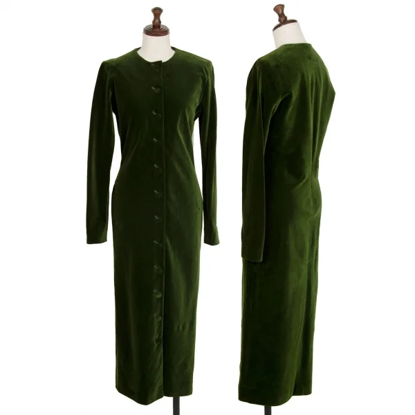 ジャンポールゴルチエ ファムJean Paul GAULTIER FEMME ベロアノーカラーロングカーディガン モスグリーン40 K-112156_001