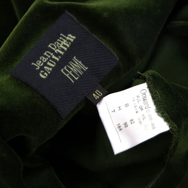 ジャンポールゴルチエ ファムJean Paul GAULTIER FEMME ベロアノーカラーロングカーディガン モスグリーン40 K-112156_019