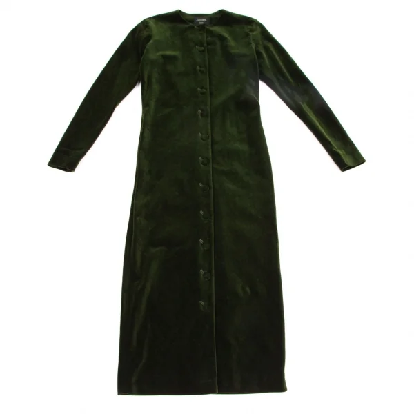 ジャンポールゴルチエ ファムJean Paul GAULTIER FEMME ベロアノーカラーロングカーディガン モスグリーン40 K-112156_002