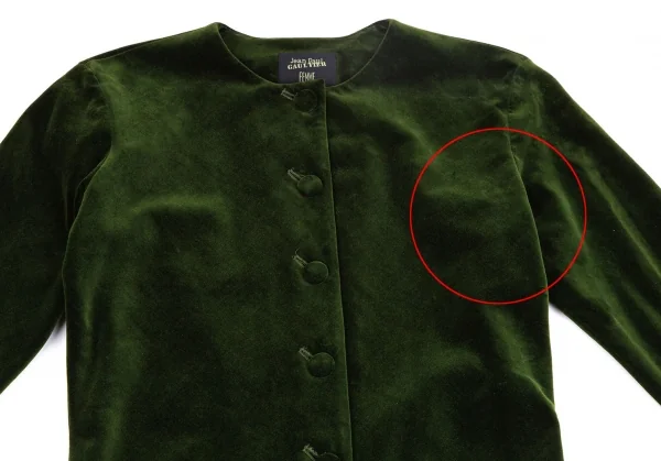 ジャンポールゴルチエ ファムJean Paul GAULTIER FEMME ベロアノーカラーロングカーディガン モスグリーン40 K-112156_003