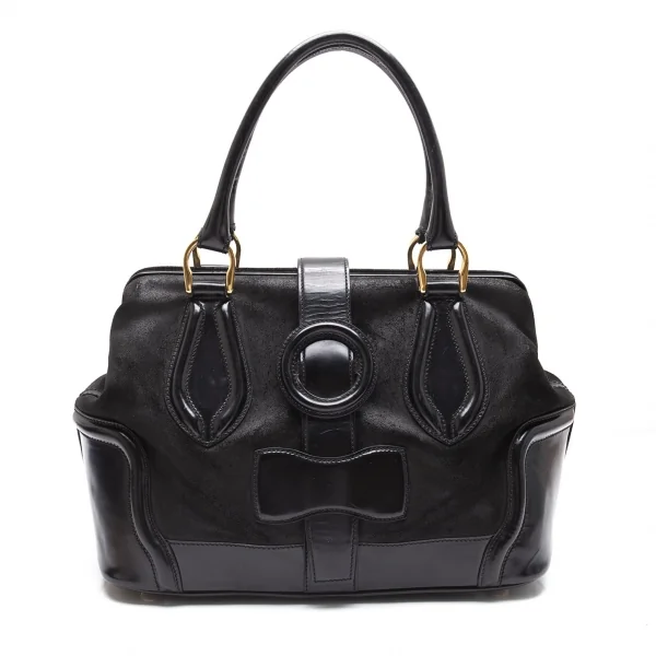 バレンシアガBALENCIAGA レザー切替がま口ドクターバッグ 黒 K-112172_001
