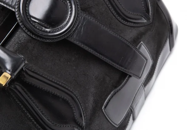 バレンシアガBALENCIAGA レザー切替がま口ドクターバッグ 黒 K-112172_011