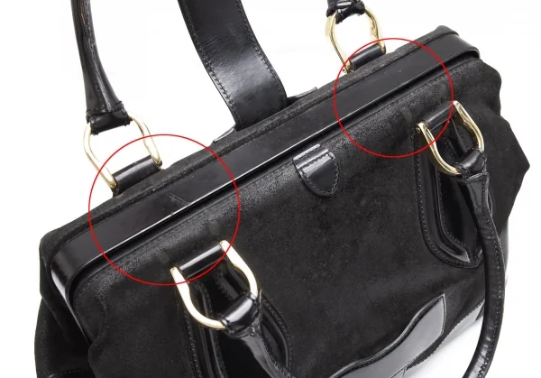 バレンシアガBALENCIAGA レザー切替がま口ドクターバッグ 黒 K-112172_012