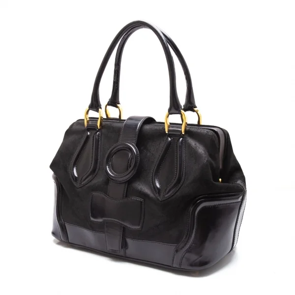 バレンシアガBALENCIAGA レザー切替がま口ドクターバッグ 黒 K-112172_002