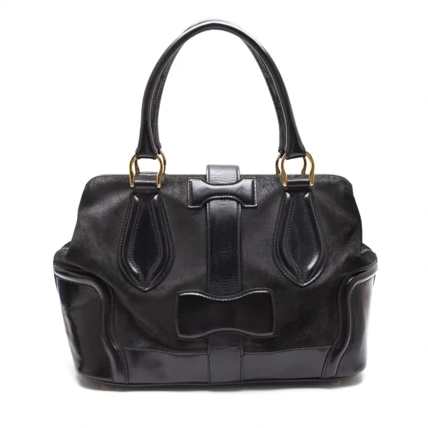 バレンシアガBALENCIAGA レザー切替がま口ドクターバッグ 黒 K-112172_004
