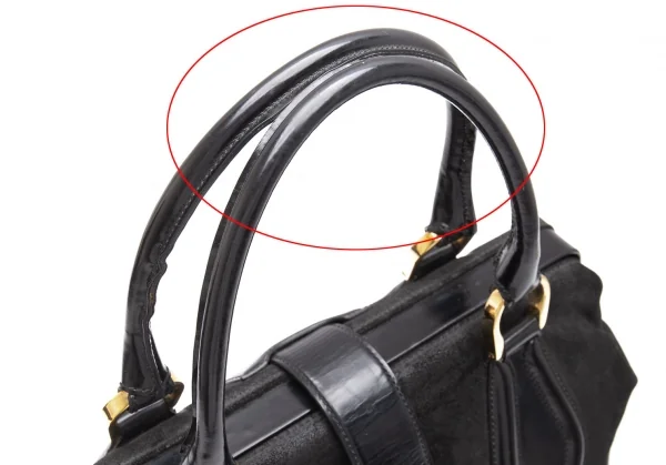 バレンシアガBALENCIAGA レザー切替がま口ドクターバッグ 黒 K-112172_009