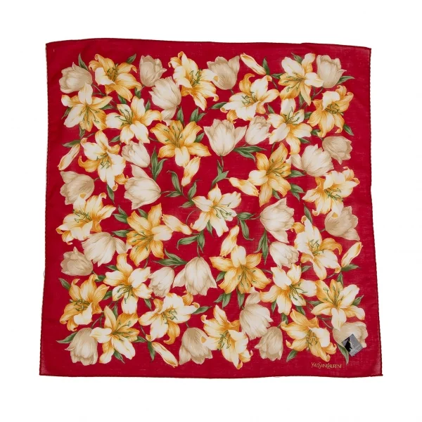 イヴサンローランYves Saint Laurent リリープリントスカーフ 赤 K-112176_001