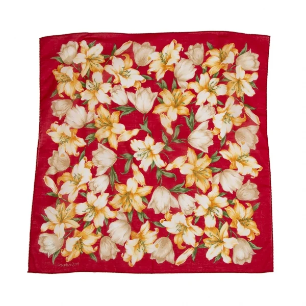 イヴサンローランYves Saint Laurent リリープリントスカーフ 赤 K-112176_003