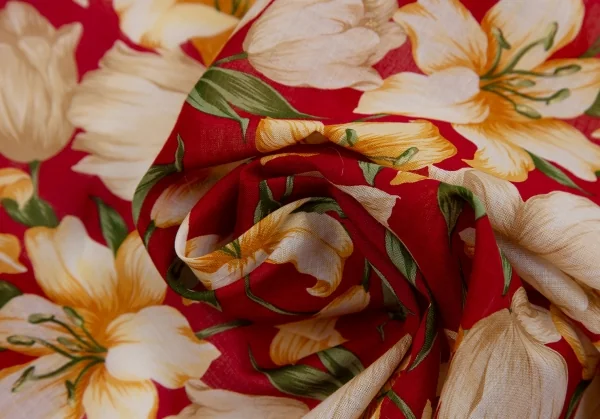 イヴサンローランYves Saint Laurent リリープリントスカーフ 赤 K-112176_005