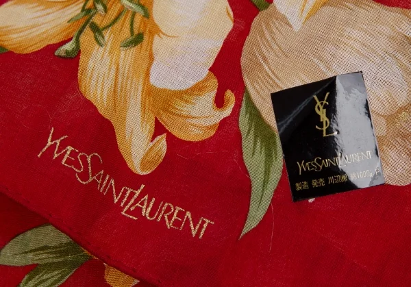 イヴサンローランYves Saint Laurent リリープリントスカーフ 赤 K-112176_006