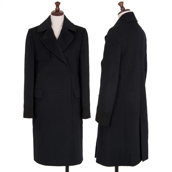 ポールスミスPAUL SMITH BLACK カシミヤ混ウールフェルトダブルコート 紺38 K-112183_001