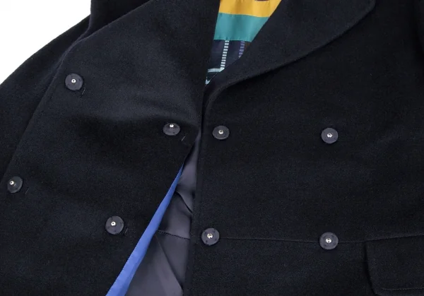 ポールスミスPAUL SMITH BLACK カシミヤ混ウールフェルトダブルコート 紺38 K-112183_012