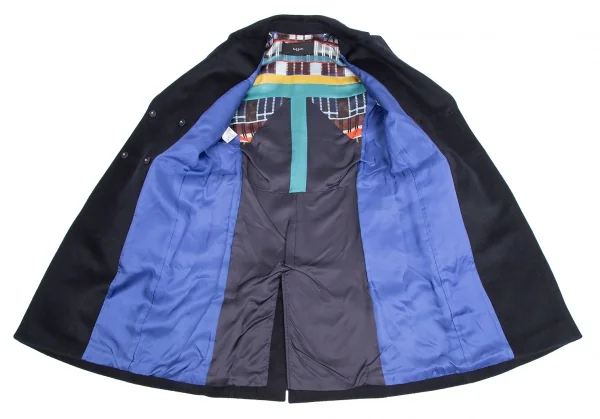 ポールスミスPAUL SMITH BLACK カシミヤ混ウールフェルトダブルコート 紺38 K-112183_013