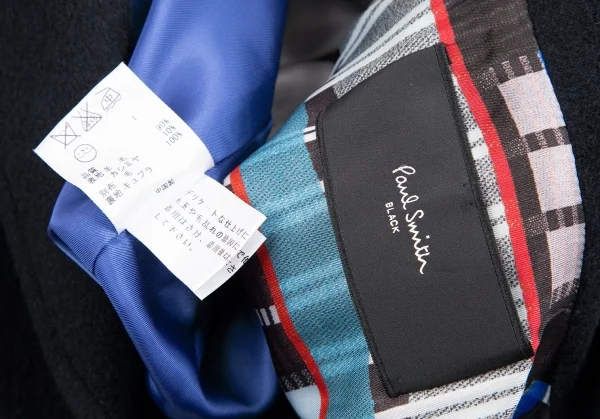 ポールスミスPAUL SMITH BLACK カシミヤ混ウールフェルトダブルコート 紺38 K-112183_019