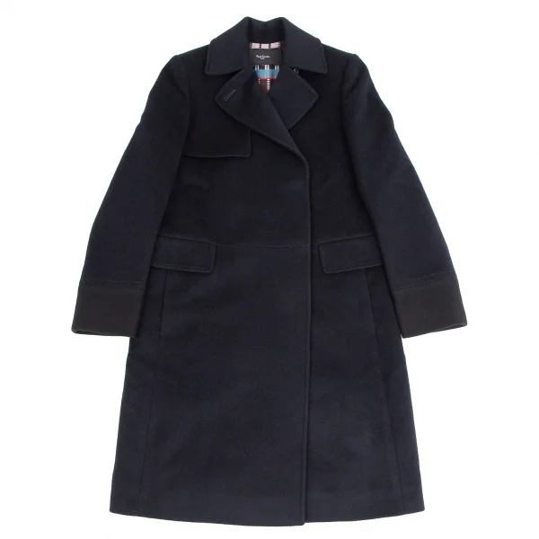 ポールスミスPAUL SMITH BLACK カシミヤ混ウールフェルトダブルコート 紺38 K-112183_002