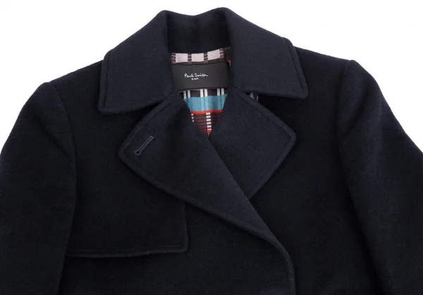 ポールスミスPAUL SMITH BLACK カシミヤ混ウールフェルトダブルコート 紺38 K-112183_003