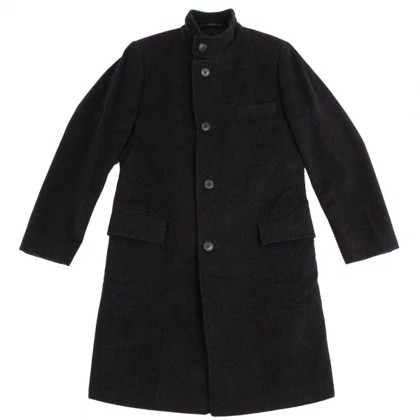 ヒューゴボスHUGO BOSS カシミヤ混ウールスタンドカラーロングコート 黒48 K-112184_001