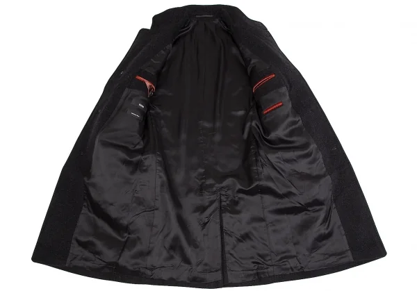 ヒューゴボスHUGO BOSS カシミヤ混ウールスタンドカラーロングコート 黒48 K-112184_011