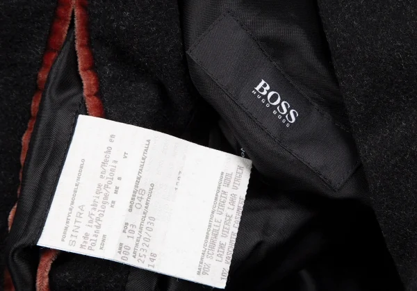ヒューゴボスHUGO BOSS カシミヤ混ウールスタンドカラーロングコート 黒48 K-112184_016
