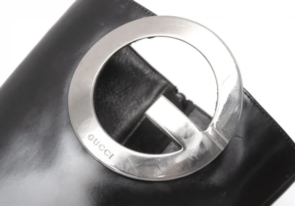グッチGUCCI メタルプレートデザインレザーロングブーツ 黒5 1/2(22.5位) K-112203_010