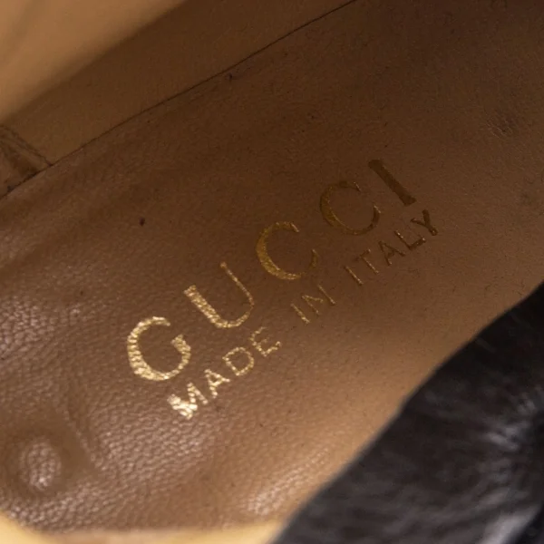 グッチGUCCI メタルプレートデザインレザーロングブーツ 黒5 1/2(22.5位) K-112203_017
