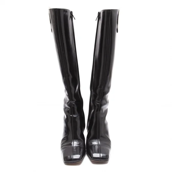 グッチGUCCI メタルプレートデザインレザーロングブーツ 黒5 1/2(22.5位) K-112203_002
