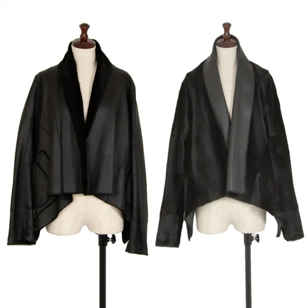 イッセイミヤケ ハートISSEY MIYAKE HaaT ムートン羽織りリバーシブルジャケット 黒2 K-112224_001
