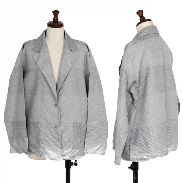 イッセイミヤケISSEY MIYAKE グリッターボーダーバイアスプリーツジャケット グレー3 K-112239_001