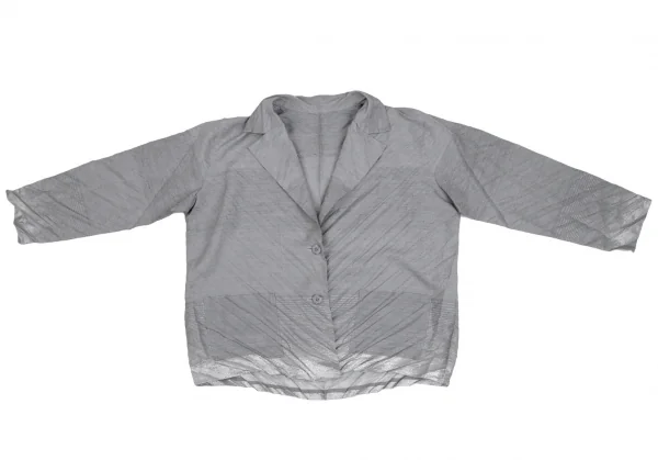 イッセイミヤケISSEY MIYAKE グリッターボーダーバイアスプリーツジャケット グレー3 K-112239_002