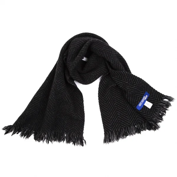 ジュンヤワタナベマン コムデギャルソンJUNYA WATANABE MAN COMME des GARCONS ウールカシミヤヘリンボーンマフラー 黒グレー K-112252_001