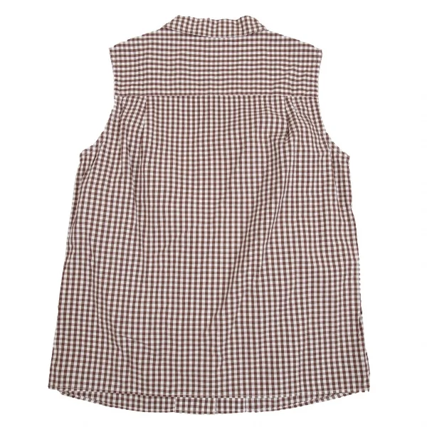 マドモアゼルノンノンMademoiselle NON NON襟ワンポイント刺繍ギンガムチェックノースリーブシャツ 白茶M K-112266_010