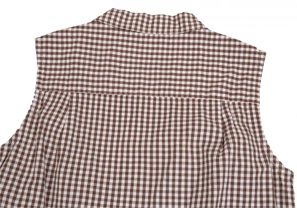 マドモアゼルノンノンMademoiselle NON NON襟ワンポイント刺繍ギンガムチェックノースリーブシャツ 白茶M K-112266_011