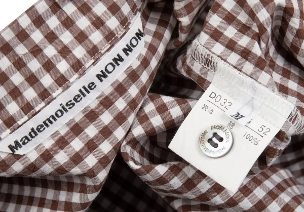 マドモアゼルノンノンMademoiselle NON NON襟ワンポイント刺繍ギンガムチェックノースリーブシャツ 白茶M K-112266_014