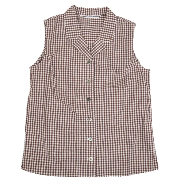 マドモアゼルノンノンMademoiselle NON NON襟ワンポイント刺繍ギンガムチェックノースリーブシャツ 白茶M K-112266_002