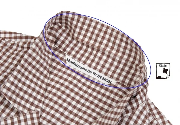 マドモアゼルノンノンMademoiselle NON NON襟ワンポイント刺繍ギンガムチェックノースリーブシャツ 白茶M K-112266_004