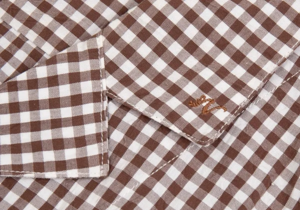 マドモアゼルノンノンMademoiselle NON NON襟ワンポイント刺繍ギンガムチェックノースリーブシャツ 白茶M K-112266_005